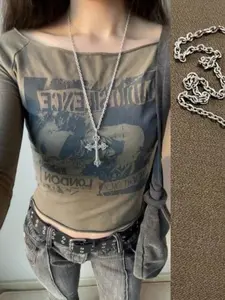 Rose Flower Cross Pendant Necklace, Korean Style Cool Design, Silver Color Large Carved Cross Sweater Chain, Unique Fashion Jewelry, Cross Necklaces