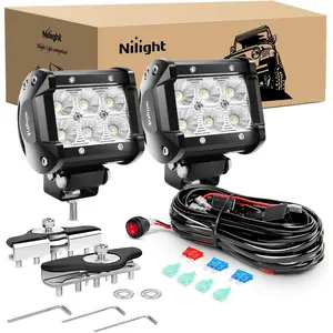 Nilight 2PCS 4Inch 18W Flood LED Pods - Led Bar Light with Adjustable Beam, Bright Lighting, Universal Fit, Wide Illumination, Adjustable Pillar Hood Mount Bracket & Wiring Harness for Off-Road Work Use,summervibes