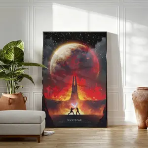 Epic Sci-Fi Warrior Duel Poster - Red Lava Planet Cinematic Wall Art, Space Fantasy Battle Print for Gaming Room Decor