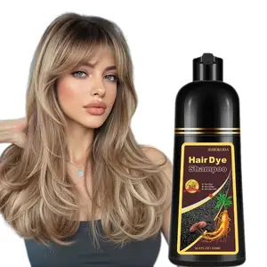 3-in-1 Natural Herbal Hair Color Shampoo, Semi-Permanent Dye with Ginseng, Polygonum & Ganoderma Extracts, Instant Coloring in 10–15 Minutes, Long-Lasting Blonde Brown Formula for Men & Women，500ml