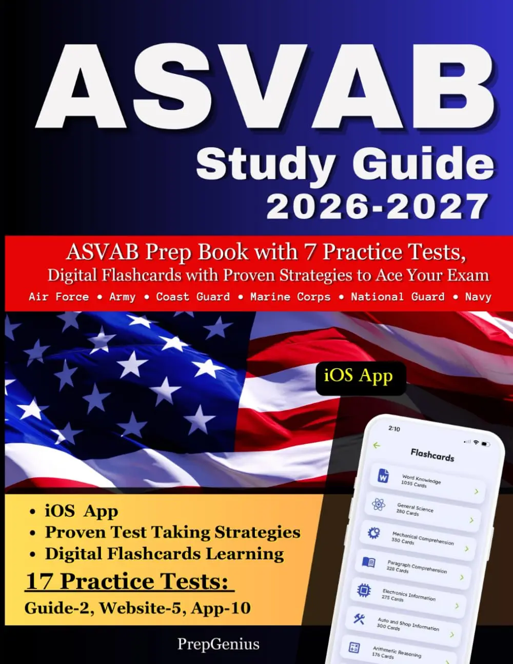 PrepGenius ASVAB Study Guide 2026-2027: Comprehensive Review Paperback with 2 In-Book Practice Tests, 5 Online Tests, 10 In-App Flashcards, 30-Day Free Premium Subscription, Advanced Progress Tracking & Proven Military Exam Strategies - Mar 2, 2026
