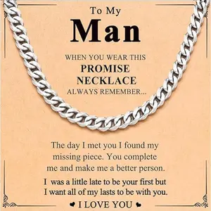 Stainless Steel Mens Cuban Link Chain 20 Inches Promise Necklace for Him Men Boyfriend Husband Son Brother Valentines Day Anniversary Christmas Birthday Gift Ideas