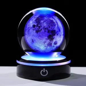 Moon Model  Ball Led Lamp Base - Space Decor World Globe  Sphere Night Light 80mm 3.15 Inch - Solar System Decor  Birthday Astronomy Gifts for Men Physics Science Teacher
