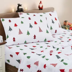 Christmas Holiday 4pc Bed Sheet Sets, Easy Care, Soft & Wrinkle-Resistant Bedding - Holly Trees, Queen
