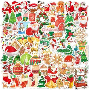 100 Non-Repeating Glitter Christmas Stickers, Assorted Vinyl Waterproof Holographic Winter Holiday Stickers for Christmas Decorations Envelopes Cards Sealing Craft Party Favors