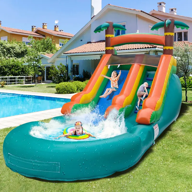 Mega Size 100% PVC Vinyl Multi Purpose Inflatable Water Slide with Pool, Commercial-Grade Bounce House Water Park for Kids & Adults, Outdoor Backyard Summer Play with Repair Kit, Backyard Water Slide
