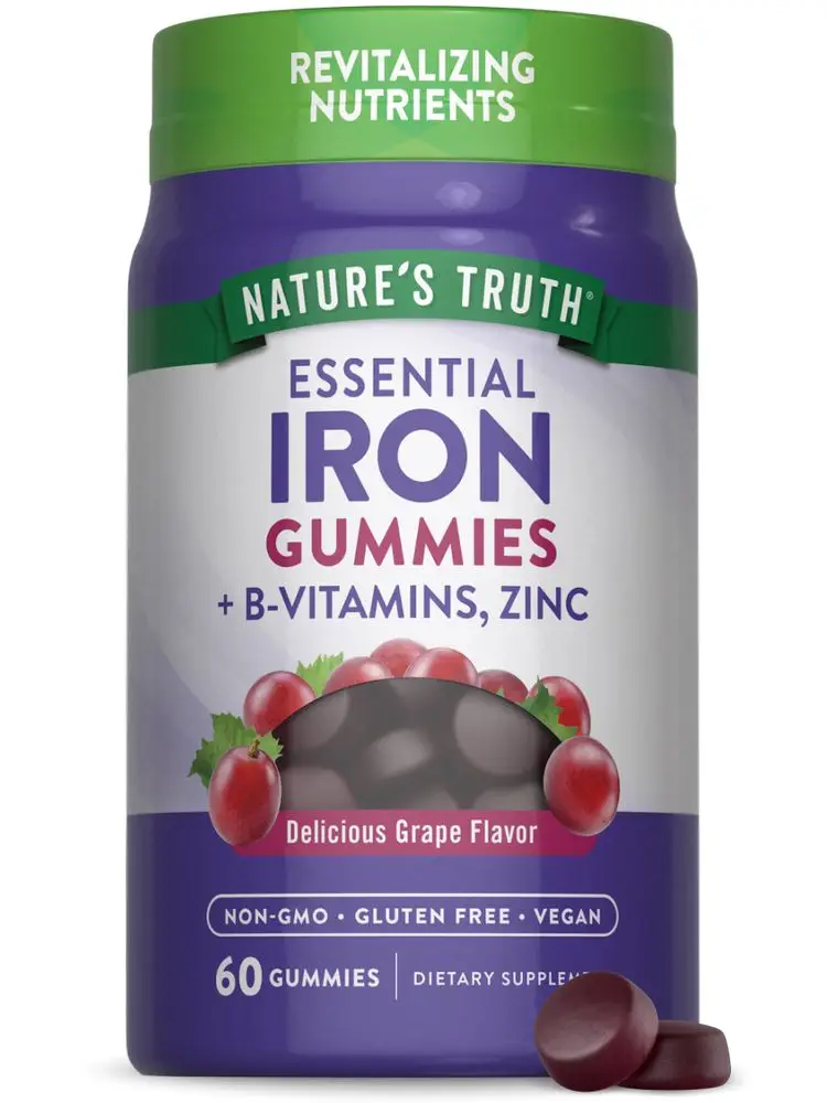 Iron with B-Vitamins and Zinc Gummies | 60 Grape Flavor Gummies
