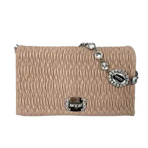 Pre-owned leather Crossbody Bags Miu Miu Miu Crystal Matelassé Nappa Bag in Cameo Pink