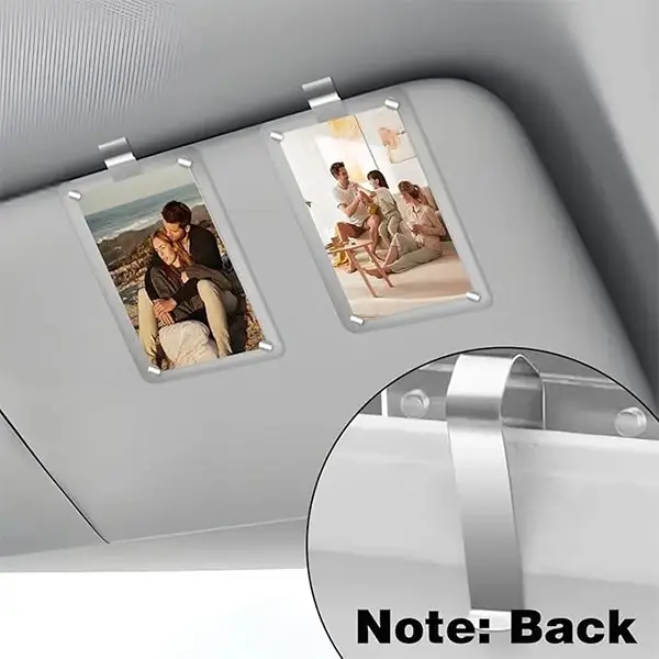 Car Sun Visor Photo Frame Acrylic Clip - Cute Personalized Picture Holder for Car Interior Decor, Easy Install Acrylic Car Photo Holder with Visor Clip - Universal Magnetic Picture Frame for Dashboard & Sun Visor