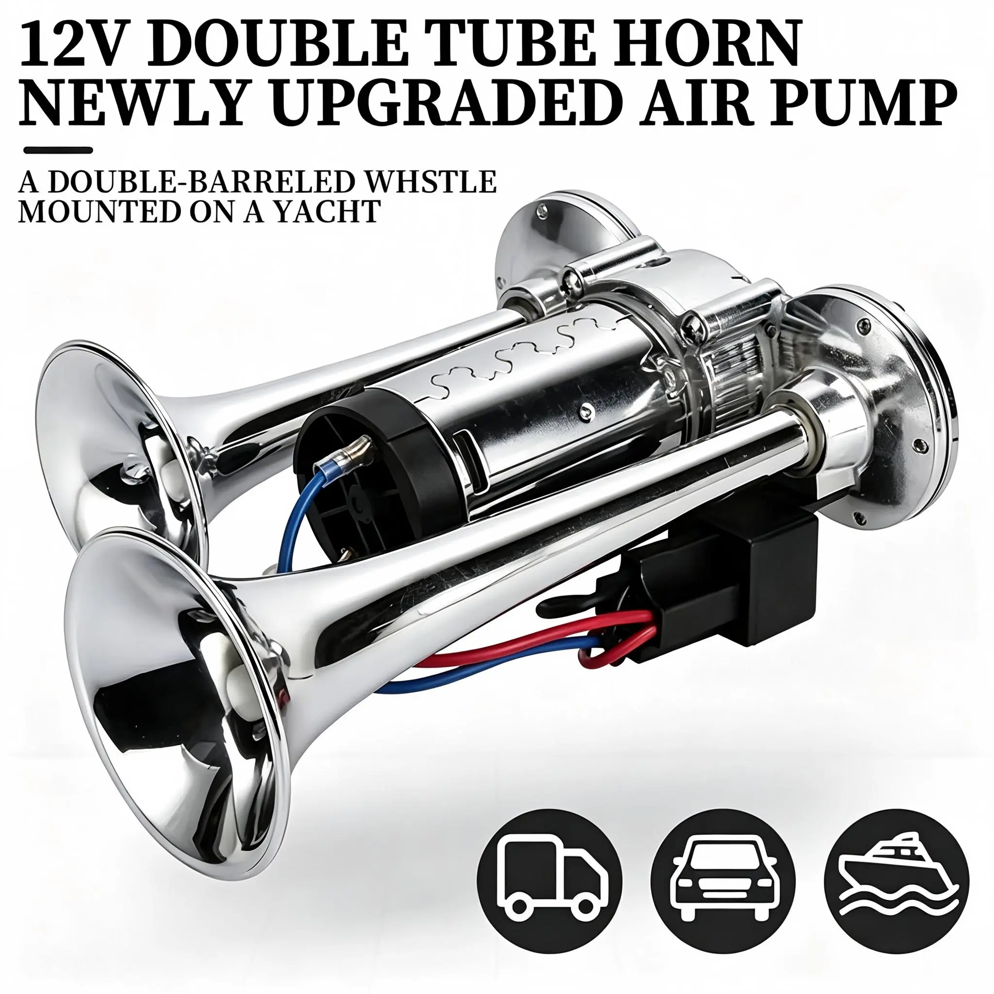 12V 600dB Ultra-Loud Air Horn Kit, Suitable for 12V Vehicles: SUVs, Trucks, Cars, Horns, Loud Motorcycles, Trucks, Boats, Trains, Speakers