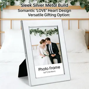 5x7 inch metal frame with tempered glass modern enamel frame, silver metal edge velvet back, used for desktop and wall mounted displays, used for shelf, table and countertop decoration, white