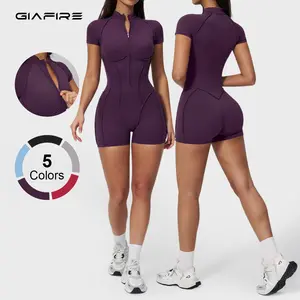 GIAFIRE Women’s Half-Zip Short-Sleeve Fitness Bodysuit – Tummy Control & Butt-Lifting Yoga One-Piece, Seamless Stretch Activewear for Gym, Running, Everyday Wear