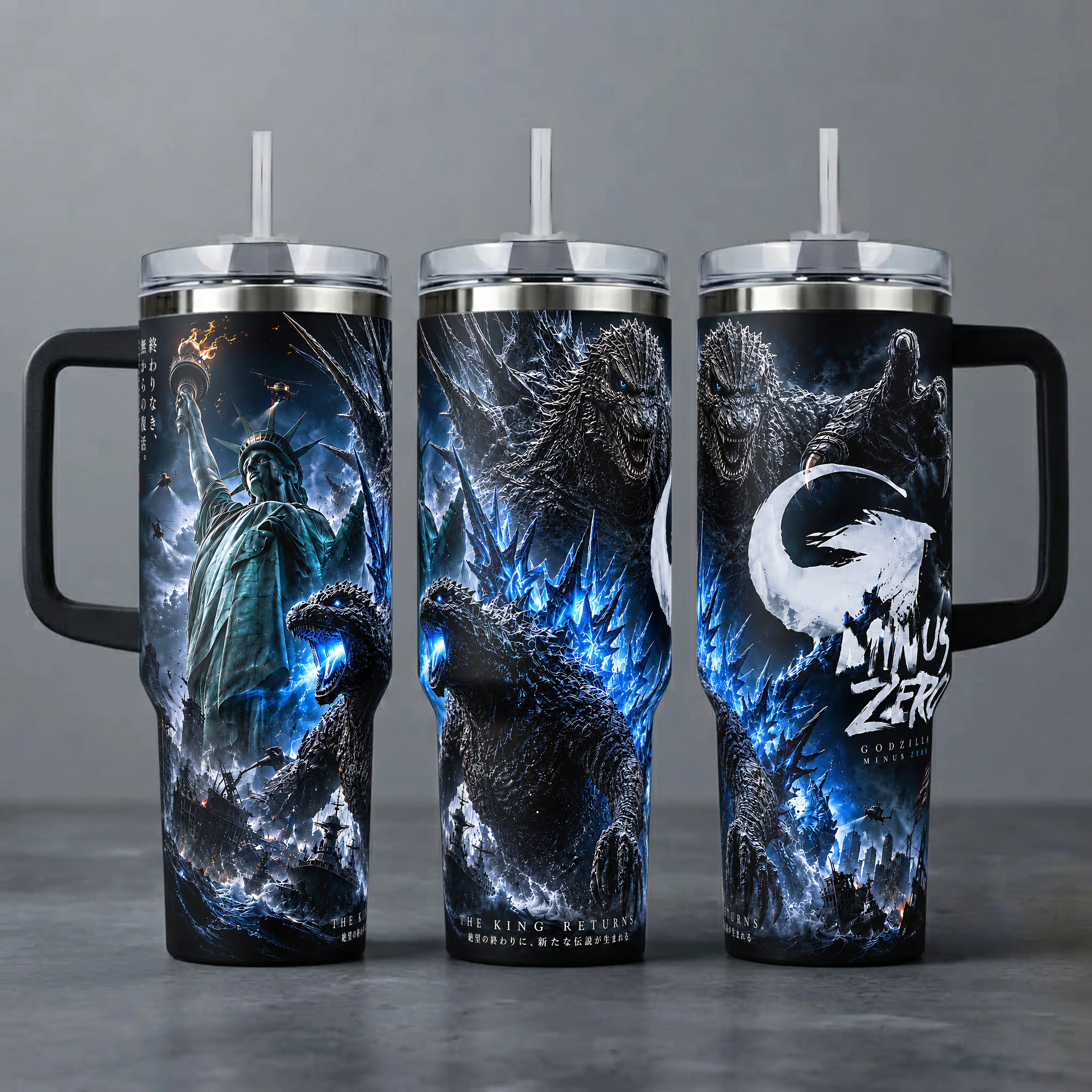 Godzilla MinusOne Tumbler - The King Returns Kaiju Sci-Fi Movie Merch, 20/40 oz Stainless Steel Drinkware with Handle & Straw, Hot/Cold Retention, Portable for Fans