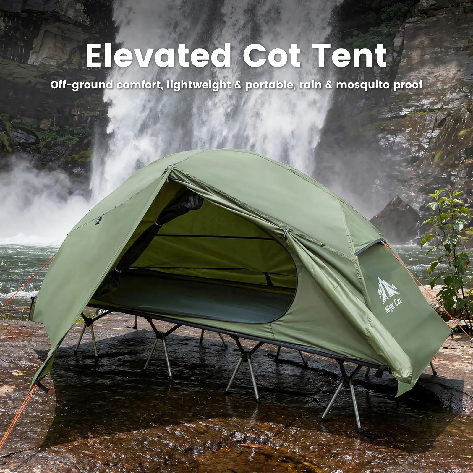 Night Cat 1-Person Waterproof Camping Cot Tent - Weatherproofing Dome Tent, Off-Ground Design, 3000mm Water Resistance, 150kg Load Capacity, Multi-Use Oxford Fabric, Summer Father's Day Gift Idea, Tents For Camping, Weatherproofing Dome Tents