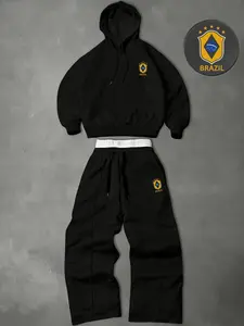 Men's Two-Piece Sportswear Set, Sweat Suit, Hooded Sweatshirt and Drawstring Pants, Graphic Design, Perfect for Fall & Winter, Preppy Style