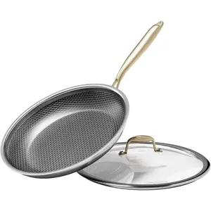 Nonstick Frying Pan with Lid 10-Inch, Durable Stainless Steel Skillet, Induction Cooktop Compatible, PFOA-Free Scratch-Proof, Dishwasher & Oven Safe, Stay-Cool Handle,  Kitchen Cookware