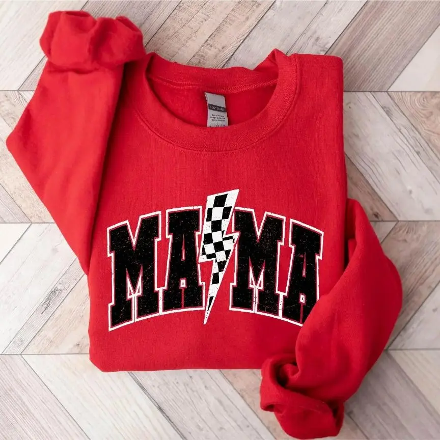 Mama Sweatshirt, Checkered Mama Graphic Crewneck, Best Mom Ever Pullover, Cute Mother’s Day Gift, Cozy Mom Life Sweatshirt - AL