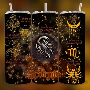 Zodiac Signs 20 oz Tumbler - BPA Free, stainless steel, Leak proof, durable, with clear lid