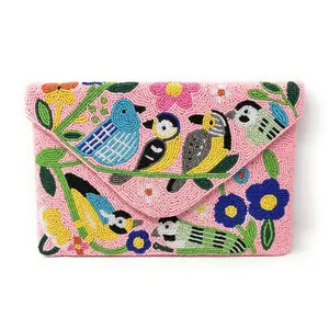Bird Garden Beaded Clutch Purse
