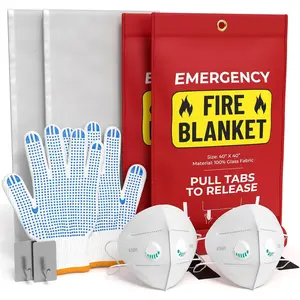 Fire Safety Kit | Kitchen Fire Blanket with Gloves & KN95  |  Fire Suppression Blanket