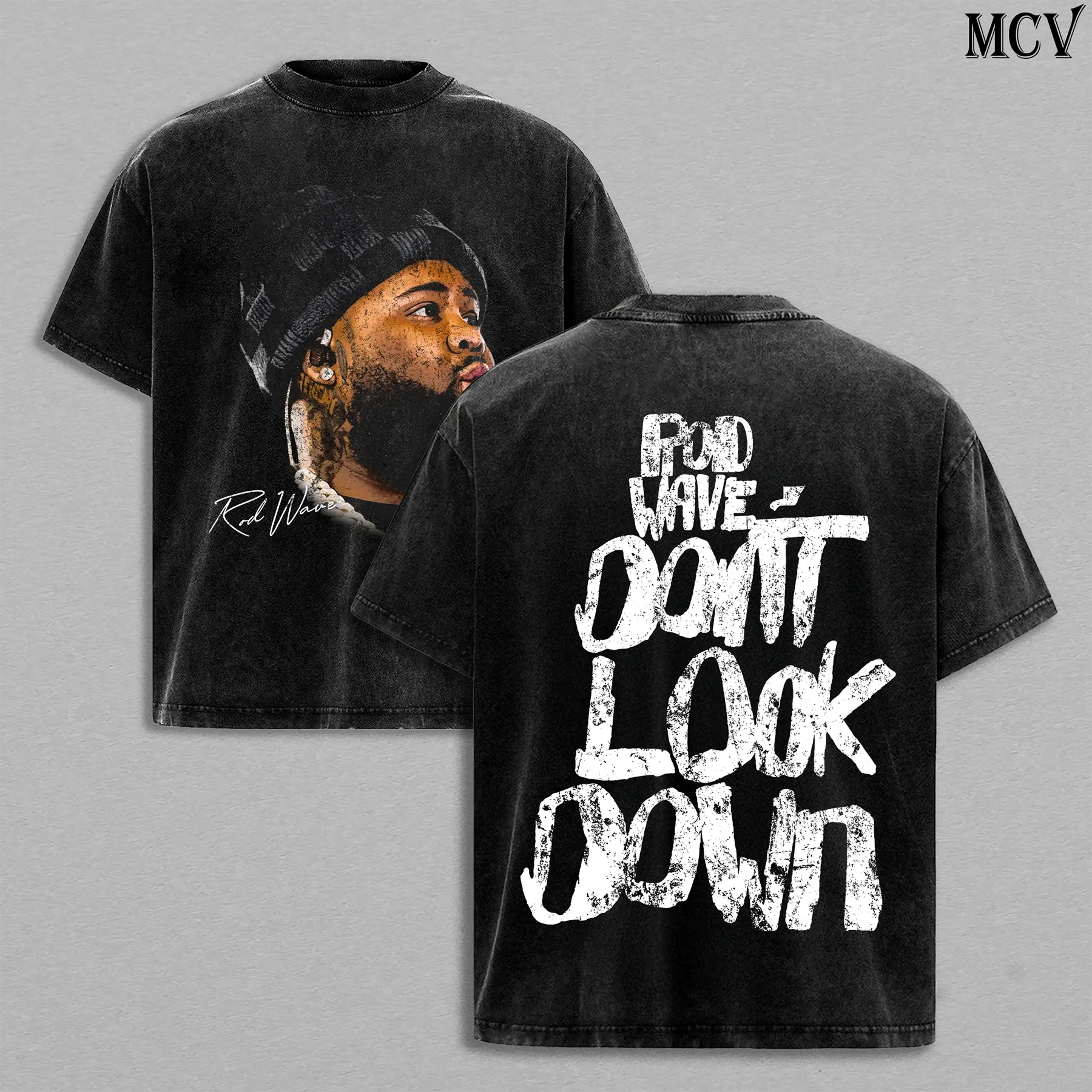 Don't Look Down Tour Tee Washed – Rod Wave Vintage Heavy Cotton Unisex Oversize Hip Hop Rap Graphic T-Shirt, Rod Wave Hoodie & Sweatshirt Retro Y2K Streetwear Concert Tour Music Merch for Men and Women Fans