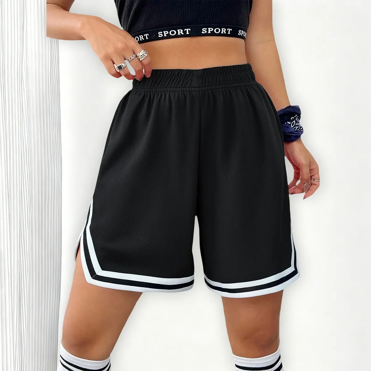 Teen Girls Casual Striped Tennis Sports Shorts | Slim Breathable Easy Care School Daily Bottoms