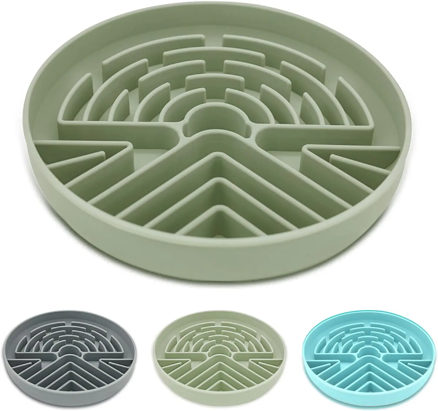 Slow Feeder  Bowl for Large & Small Pets, Anti  Puzzle   Bowl with Non-Slip Base, Interactive Pet Slow Eating,   Feeder for Puppies & Cats(Grey Green)