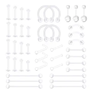 14G 16G 20G Clear Piercing Retainer 38PCs/Set Flexible Bioplast Belly Eyebrow Tongue Nipple Industrial Barbell Piercing Plastic Lip Labret Stud Horseshoe Septum Nose Rings for Work bio flex