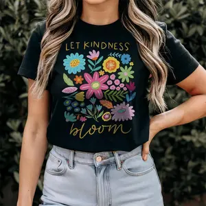 Let Kindness Bloom T-Shirt – Be Kind Mental Health Tee, Retro Floral Graphic Shirt, Aesthetic Positive Vibes Shirt for Women, Inspirational Gift Tee