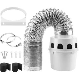 [Upgraded] TDIDVKZW Indoor Dryer Vent Kit with 4-Inch by 5-Foot Proflex Duct, White, 4 Inch