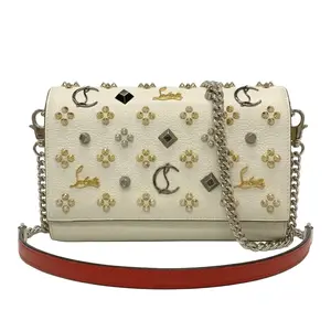 Pre-owned christian louboutin leather Shoulder Bags $1590 Paloma Clutch Cream "Loubinthesky" Spiked Bag