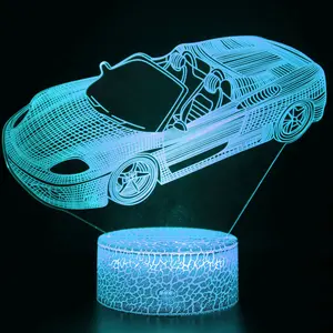 3D Car Night Light for Boys Kids, Optical Illusion Lamp with Remote & Smart Touch 16-Colors Changing Dimmable Acrylic Bedside Desk Lamp, Cool Racing Car Toys Birthday Christmas Gifts for Kids Boys Men