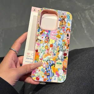 1 fake leather texture part pink phone box with colorful Fruit, stain-resistant, high-end phone box for iPhone series.