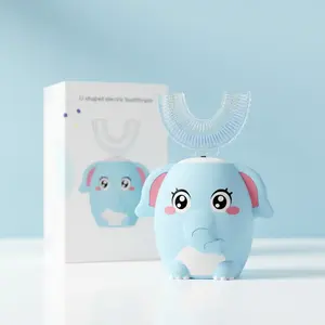 Electric Toothbrush Cartoon Elephant Shape Single Pack With U-Shaped Silicone Brush Head Waterproof Rechargeable Suitable For Children