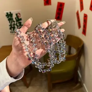 [Lw] Oblique span mobile phone lanyard, crystal diamond lanyard, women's high-end wrist lanyard, neck 2-in-1 oblique back phone lanyard, long rope, adjustable strap to send clips