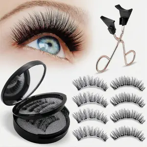 Magnetic Eyelashes 4 Pairs Set with Applicator, Natural Reusable No Glue Needed