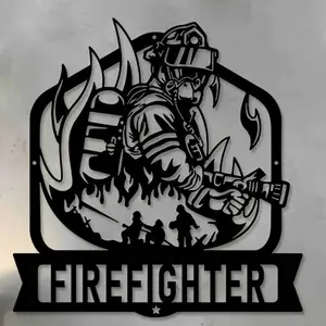 Firefighter Design Wall Art, Firefighter Pattern Wall Decor, Metal Wall Art for Home Living Room Office Decor, Home Decor Ideas, Ornaments, Bold Patriotic Artwork