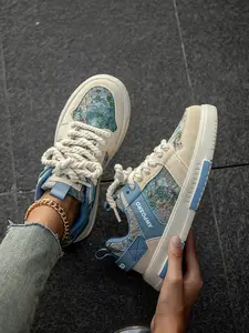 Women's Unique Forest Painting Design Couple Comfort Round Toe Thick Front Lace-Up Casual Skateboard Shoes, Stylish and Cozy Footwear