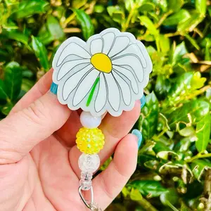 Wilted Daisy Badge Reel - Yellow & White Design with Alligator Clip & Velcro for Easy Attachment - Perfect for Medical Staff or anyone who wears a badge & ID Display - A Great Gift