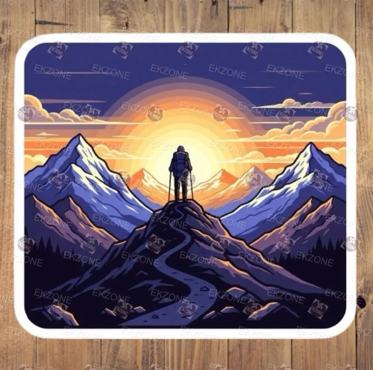 Mountain Hiker Sunset Adventure Adhesive Decorative Sticker, DIY Scrapbooking & Stamping Toy for Hiking Enthusiasts, Adhesive Stickers Stickers, Decorative Sticker Stickers