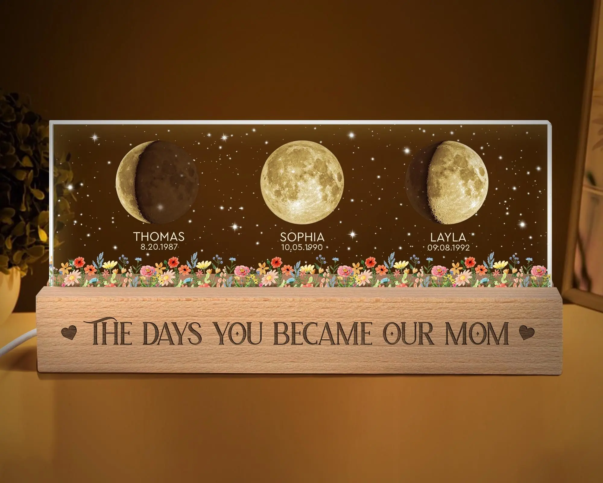 Custom Moon Phase by Date LED Plaque Gift for Mom, Perfect Mothers Day Gift for Mom Mama Grandma, Personalized Mom Moon Phase Lamp, Mom Gifts, Birthday Gift for Her