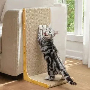 Cat Scratcher Cardboard,L Shape Scratch Pad,Vertical Scratching Board, Durable Cardboard to Protect Furniture for Indoor Cats,Light Wood Large