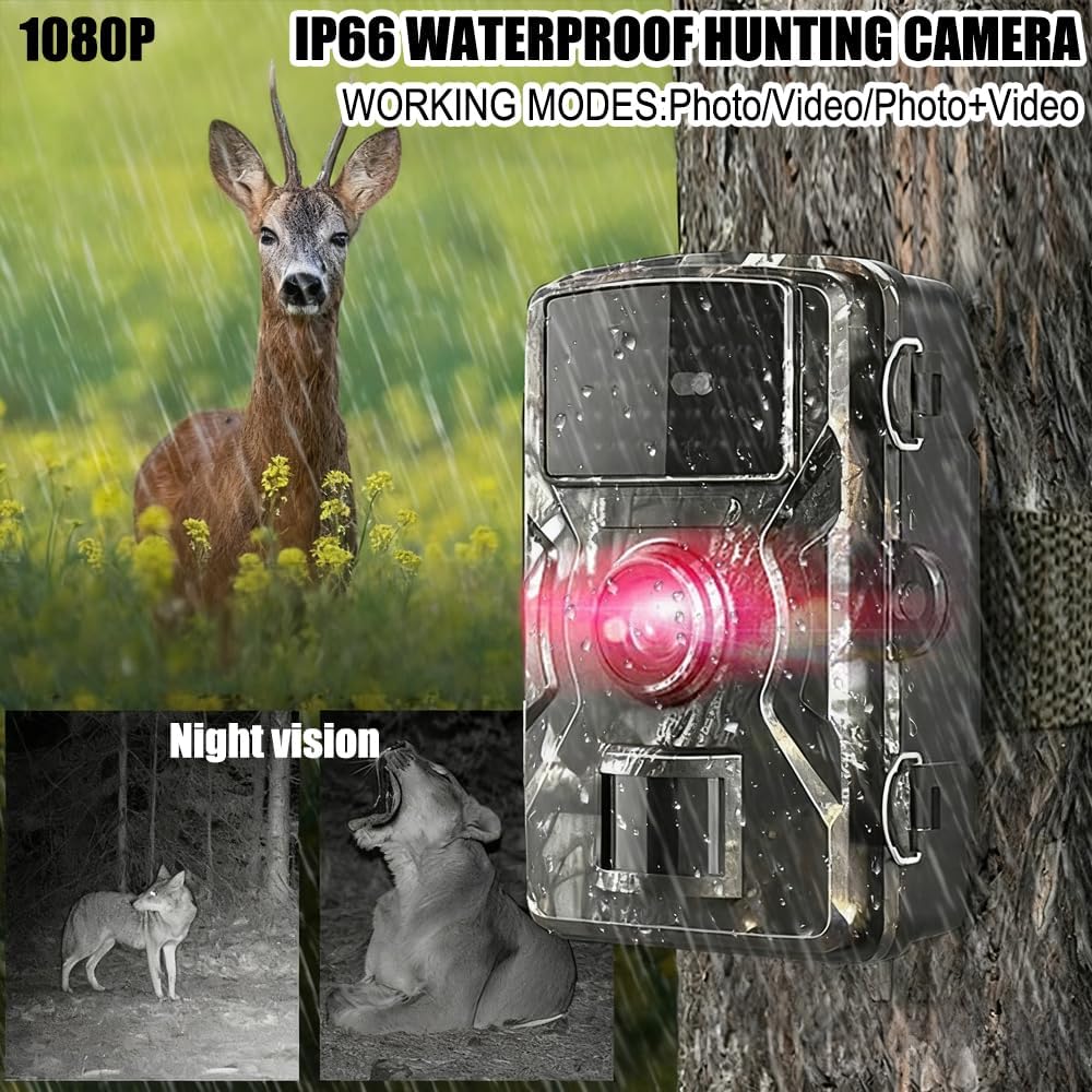 1 x Wildlife Trail Camera 1080p HD, 12MP, 2.0-Inch TFT Color Screen, 0.8S Trigger, Night Vision Technology, Motion Detect, IP66 Waterproof, Camouflage ABS Build, -20℃ to 70℃ Tolerance for Outdoor Wildlife Monitoring & Desert Use, Deserts