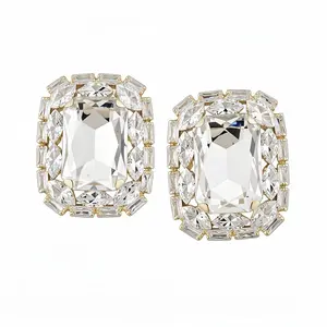 Old Money Glam Halo CZ Statement Earrings - Gold Tone Emerald Cut Crystal Studs, Luxe Elegant Jewelry For Weddings & Parties