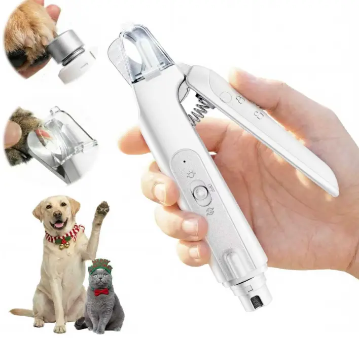 2-in-1 Dog Nail Clippers & Grinder with LED Light, USB Rechargeable Pet Nail Trimmer for Small Medium Large Dogs & Cats, Quiet Professional Claw Grooming Tool