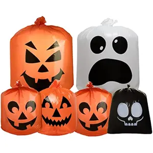 JOYIN 6 Pcs Halloween Leaf Bags, Pumpkin Leaf Lawn Bags for Yard Fall Outdoor Decorations, Plastic Resuable Jack o' Lantern Trash Bag for Halloween Decor Party Favors, Party Supplies