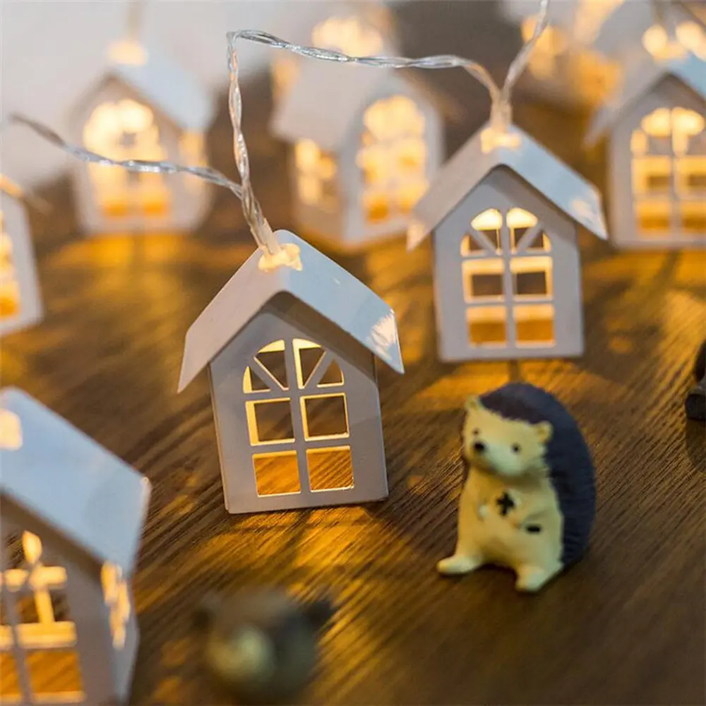 Nordic Wooden House String Lights, Cute Mini Fairy Lights, Warm Glow Indoor Decor, Lightweight Gift for Bedroom Shelf Christmas Holiday Party #ChristmasLights#HolidayDecor#FairyLights
