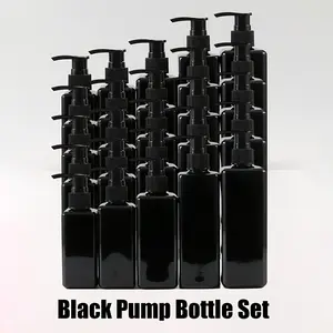 3/5pcs Black Pump Bottle Set, Storage Bottles, Multi-Size Refillable Dispensers, Lotion Pump Dispenser Bottle Travel Containers Plastic Empty Refillable Cosmetic Pump Bottle for Shampoo Shower Gel Conditioner Lightweight