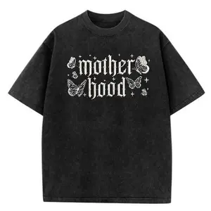 Motherhood Acid Wash Gothic Butterfly Graphic Tee, Oversized Retro Mom T-Shirt, Edgy Mom Life T-Shirt, Gift for Mothers