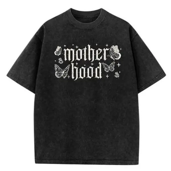 Women's Acid Wash Shortleeve Tshirt - Gothic Butterfly Graphic, Oversized Retro Fit, Casual Round Neck Dark Aesthetic Trendy Shirt for Everyday Wear